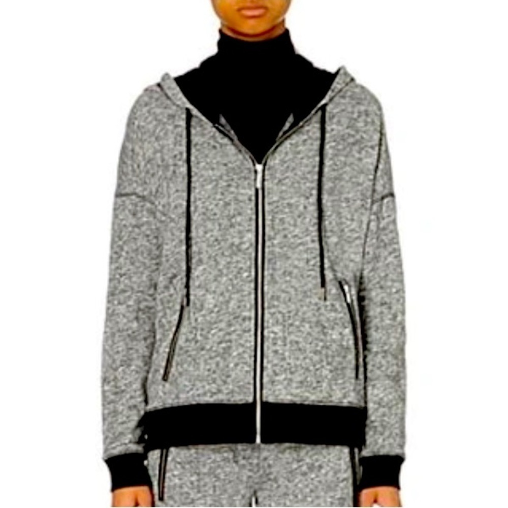 The Kooples Heather Gray And Black Zip-front Hoodie S